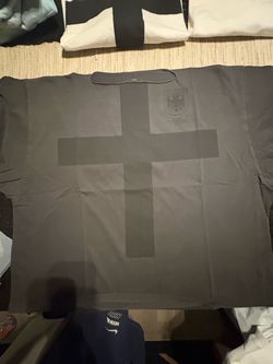 Kayne West Vultures Y3 Dark Gray Graphic T-Shirt with Cross Print