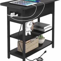 Yoobure End Table with Charging Station, Flip Top Side Table with USB Ports and Outlets, Sofa Couch Table Bedside Table for Living Room Bedroom, Narro