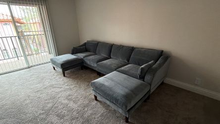 Gray Velvet Sectional Sofa with Chaise