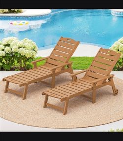 Outdoor Chaise Lounge Chairs Set of 2,HDPS Chaise Lounger, 5 Positions Adjustable Lounge Chairs, Pool Lounge Chair with Wheels for Poolside