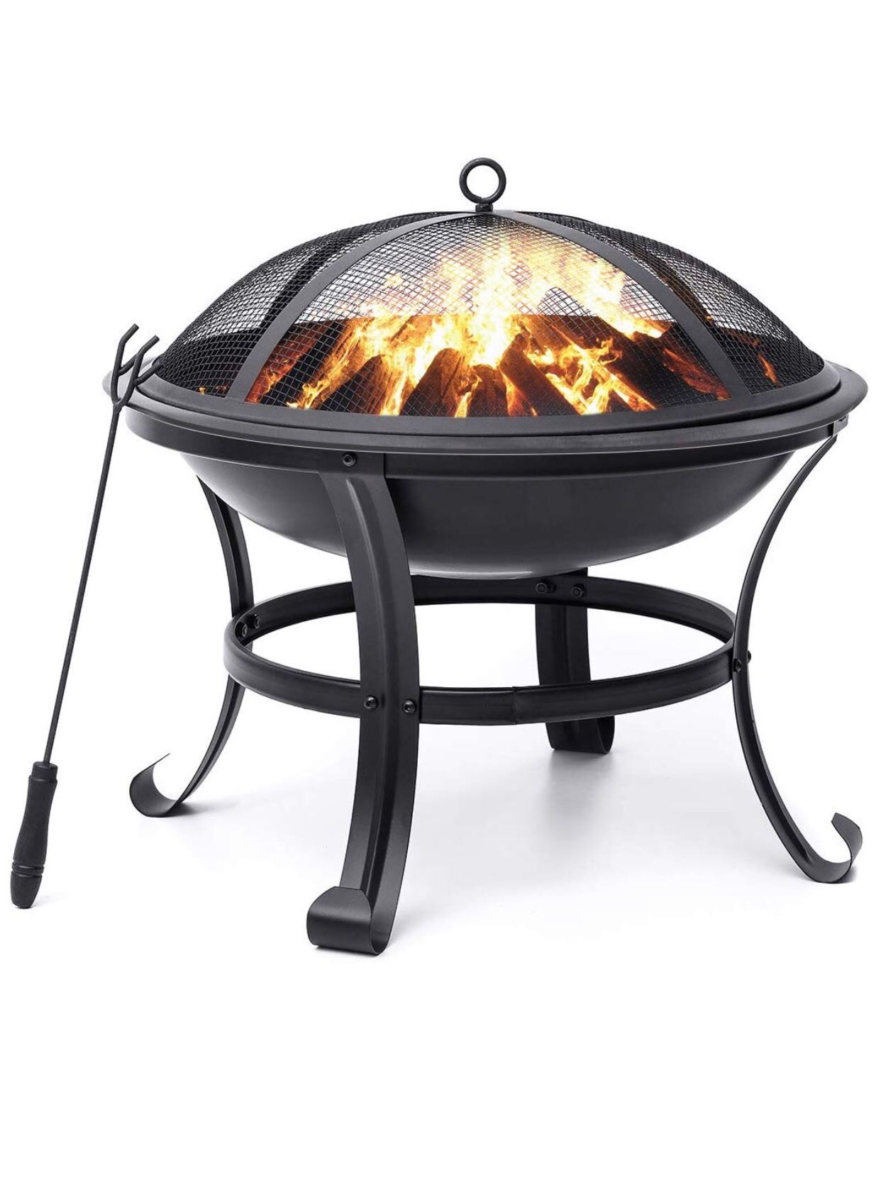 New Outdoor Fire Pit 22'' Steel Grill Bowl with Mesh Spark Screen Cover. Bonfire, BBQ, Backyard, Patio.