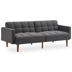 mopio Aaron 76.8" Couch, Small Futon Sofa Bed, Sleeper, Loveseat, Mid Century Modern Futon Couch, Sofa Cama, Couches for Living Room, Bedroom (Dark Gr