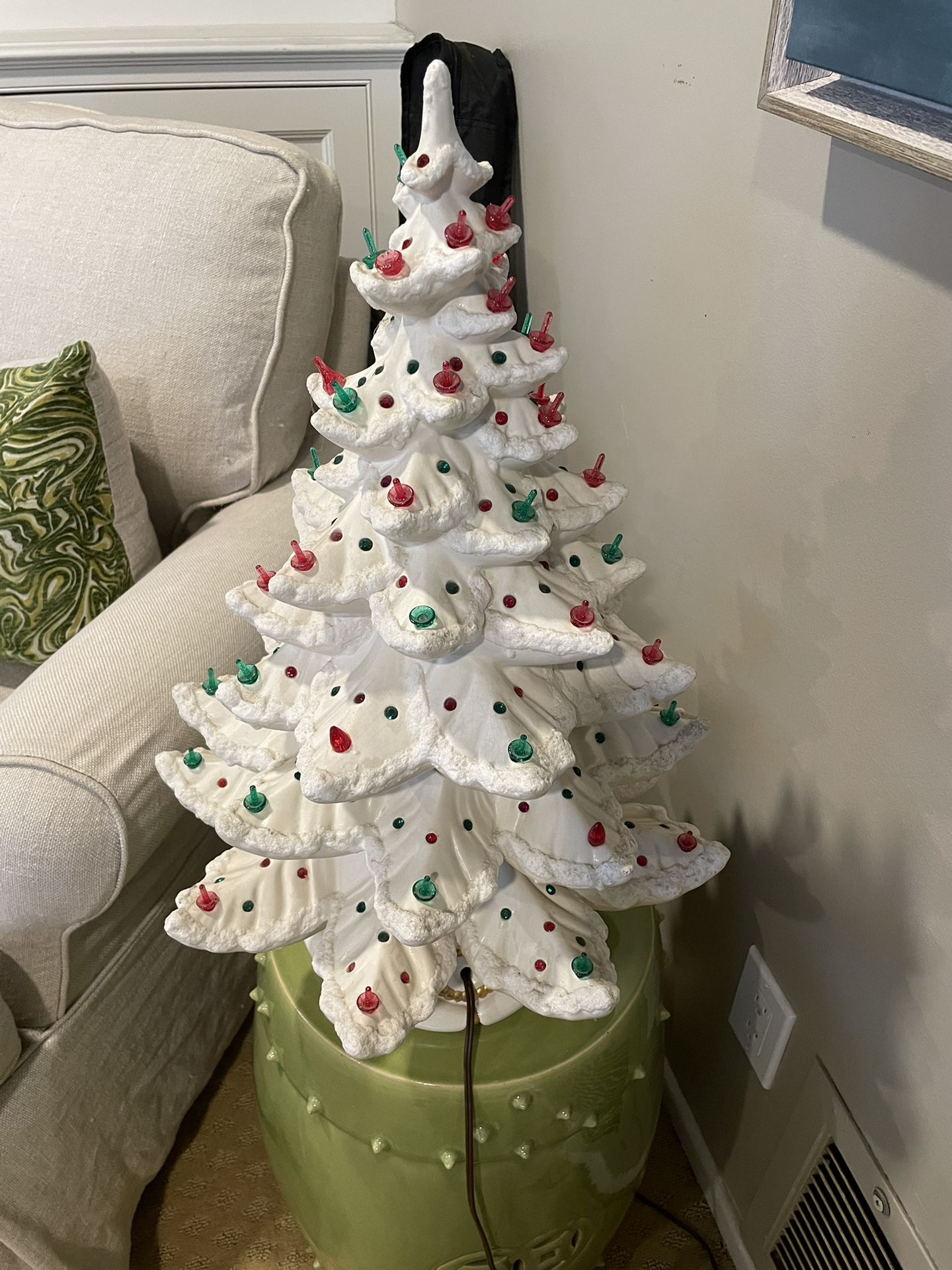 Vintage 22” Ceramic Light Up Music Box Christmas Tree