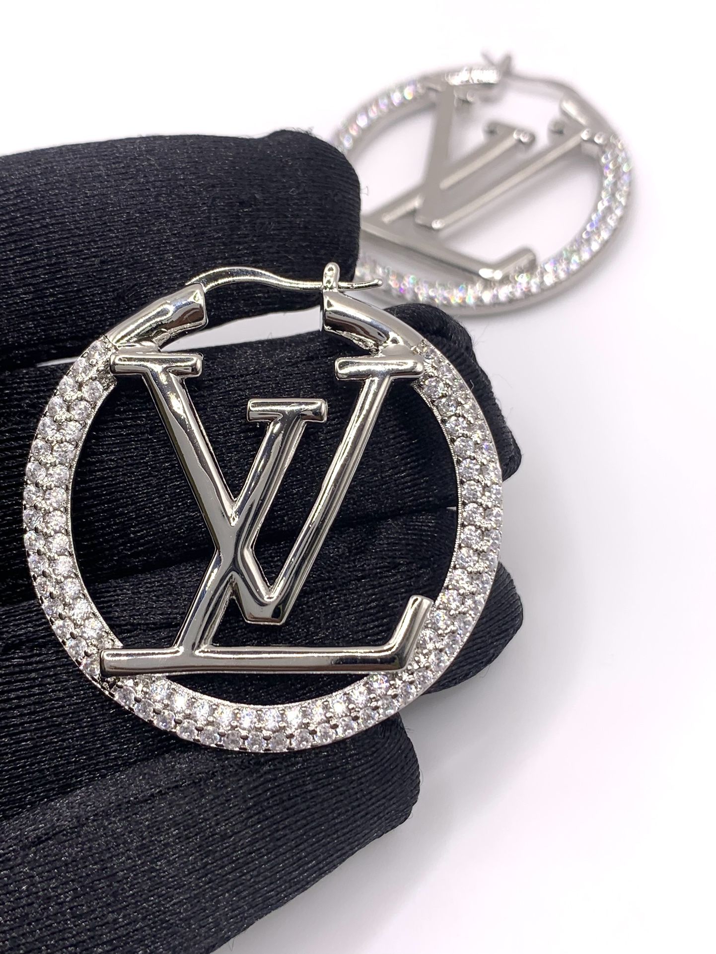 Silver Diamond Hoop Earrings 