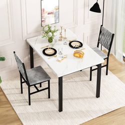 3 Piece Dining Table Set for 2, Small Kitchen Dining Table with Upholstered Chairs, Compact Dining Table Set for Small Spaces, Space for Dining Room, 