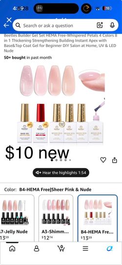 Beetles Builder Gel Set HEMA Free-Whispered Petals 4 Colors 8 in 1 Thickening Strengthening Building Instant Apex with Base&Top Coat Gel for Beginner 