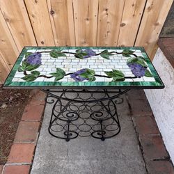 Vintage Iron Console Table Wine Rack 