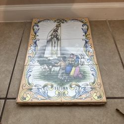 Beautiful Portuguese Vintage Our Lady Of Fatima Na Sa De Fatima Tile Artwork