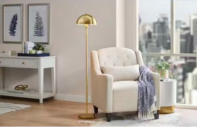 Hampton Bay Corbin 56 in. Brushed Gold 1-Light Standard Floor Lamp with Metal Dome Shade