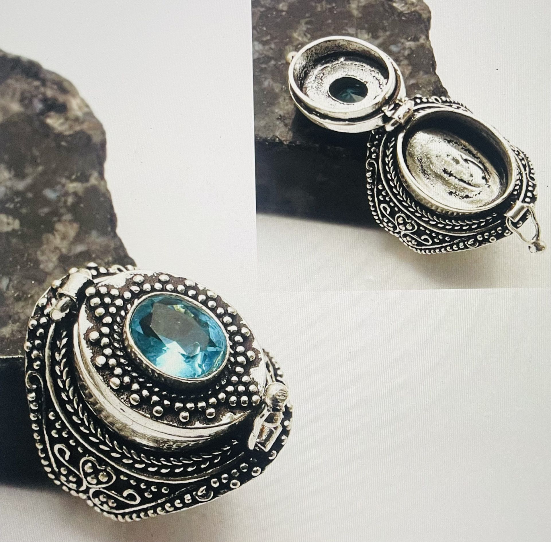 Size 9 sterling silver blue stone poison opening locket ring 