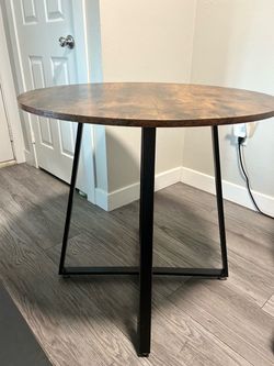 Round rustic wood look & metal dining table