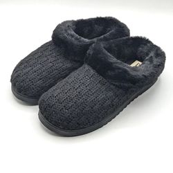 Dearfoams “Knit Clog with Fur Trim” Women's Indoor/Outdoor Slipper Black S 5-6