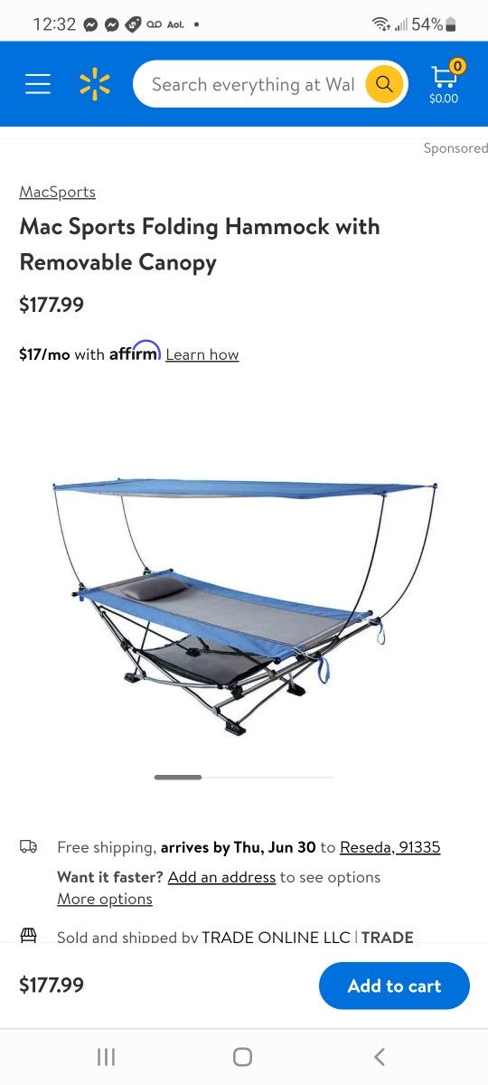 Mac Sports Folding Hammock with Removable Canopy $120
