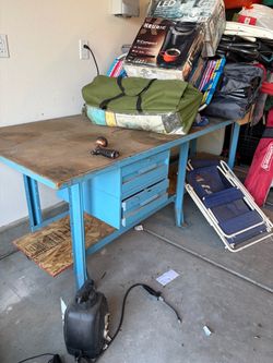 Blue Steel Workbench with Drawers