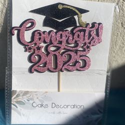 Congrats 2025 Glitter Pink And Black Cake Topper 