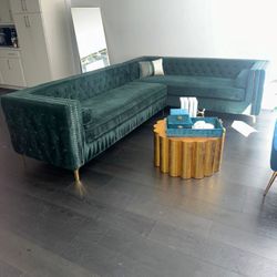 Green Velvet Sectional Couch 