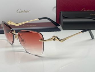 Gold Cartier Panther Sunglasses Buffalo Horn Glasses