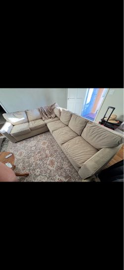 Beige Fabric L-Shaped Sectional Sofa