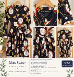 Max Sweer Women’s Navy Print Dress – Size S