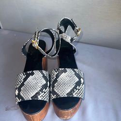 Tory Burch Camilla Women's Sandals 9 M Snake Print Wooden Platform Comfort Shoes