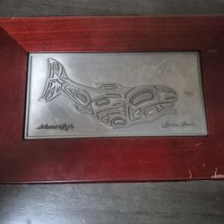 Roxana Leask Salmon and Eagle Pewter Top Trinket Box Rustic Style Box, Fish Design