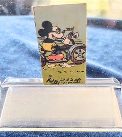Rare 1936 Mickey Mouse on motorcycle Belgian chocolate company promotional ad