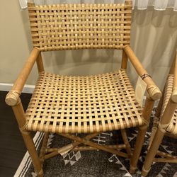 Set of Two McGuire Laced Rawhide Rattan Dining Armchairs ( New)l