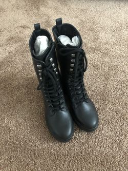 NEW Black Faux Leather Combat Boots, size 5.5
