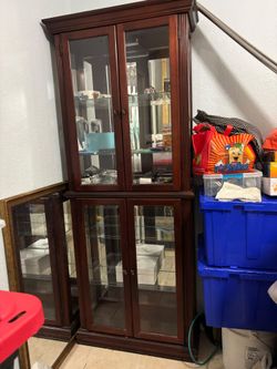 Dark Wood Glass Door Display Cabinet