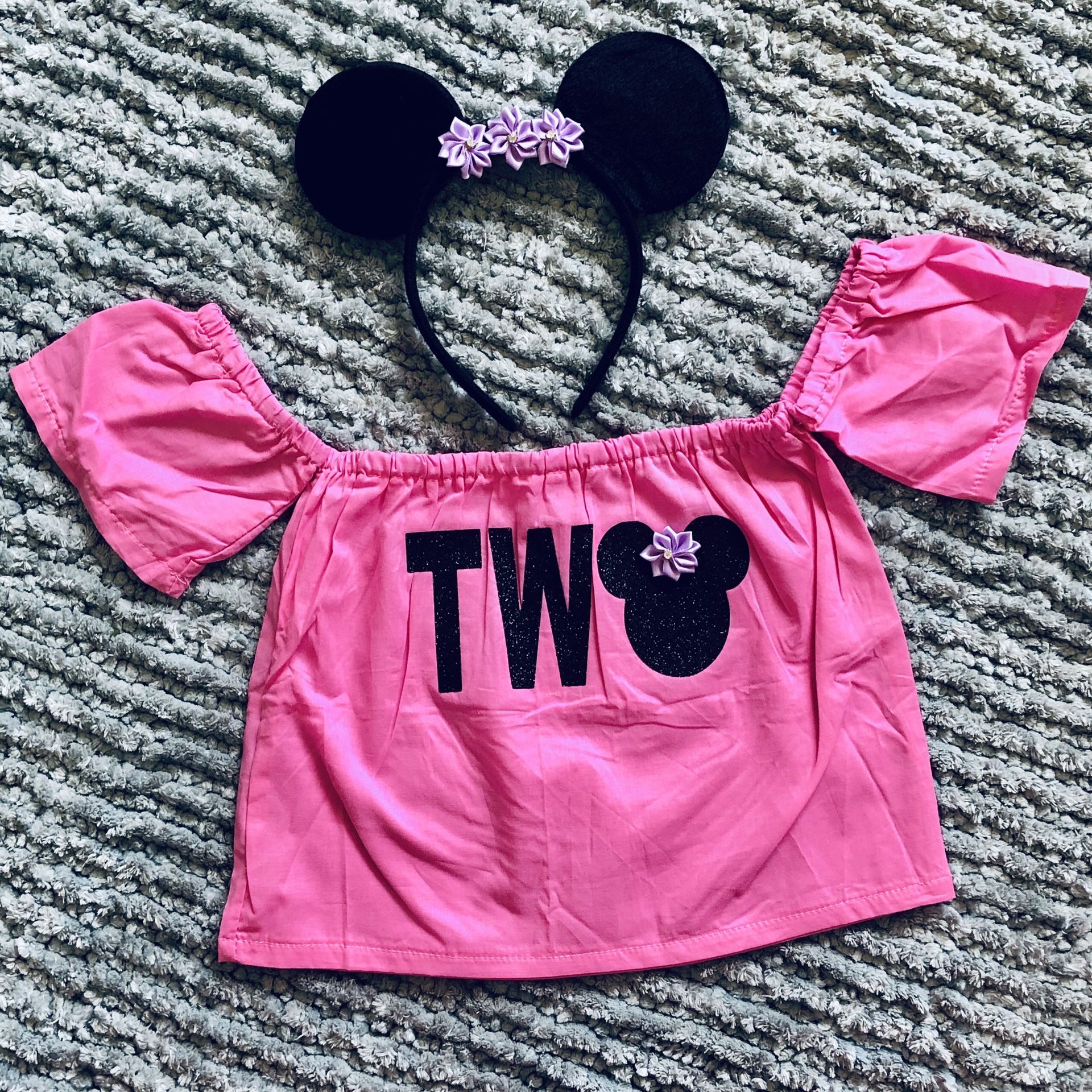 Adorable TWO Minnie Mouse Second Birthday Shirt & Headband Ears