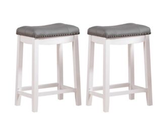 Angel Line Cambridge 24" Padded Saddle Stool, White w/ Gray Cushion, Set of 2