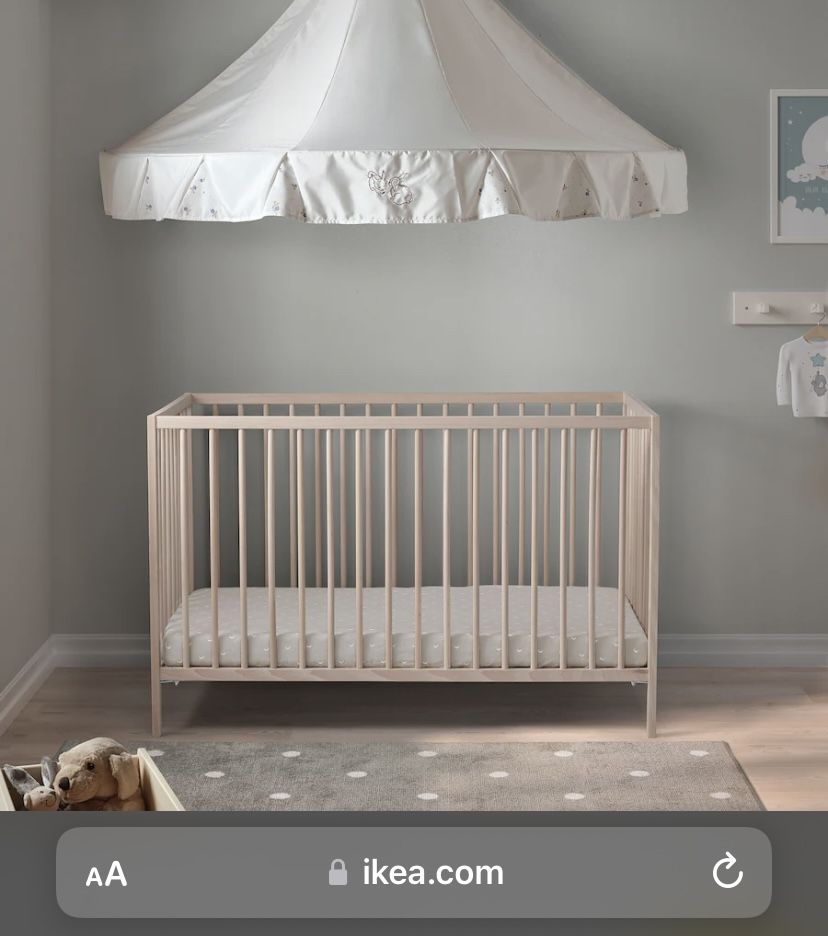 IKEA Sniglar Solid Wood Birch Crib Toddler Bed W Matress Like New