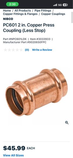 NIBCO PC601 2 in. Copper Press Coupling  (3 units)