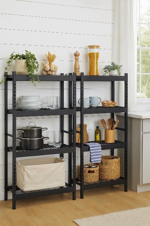 Heavy-duty kitchen and garage shelving unit, 4-tier metal shelves. 55*32*16 inches.