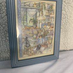 Bountiful Basket" by Kim Jacobs With Blue Wood Framed Kitchen Scene Art Print 