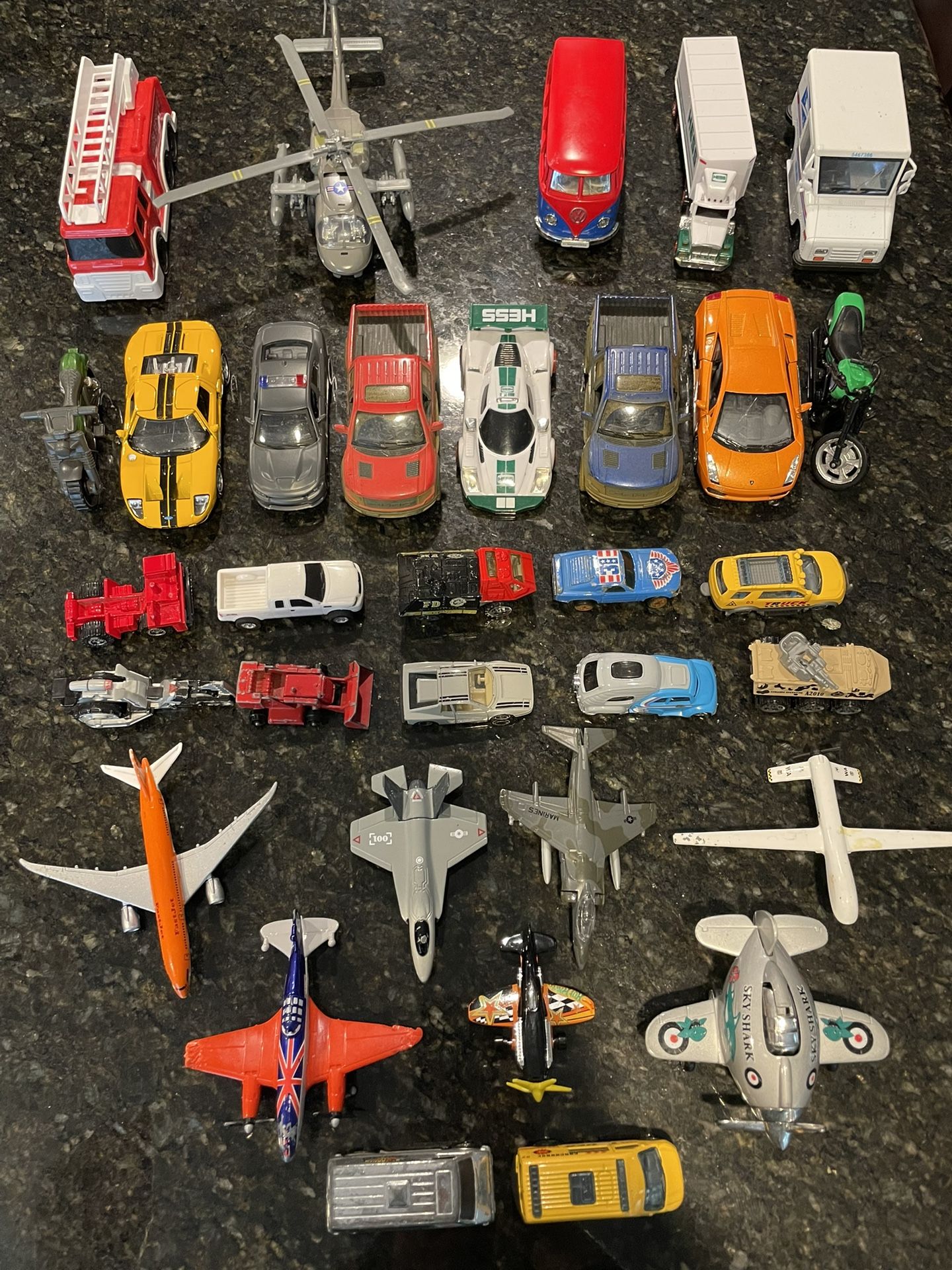 Toy Vehicles Lot of 32 - Race Cars, Motorbikes, Emergency Vehicles, Planes