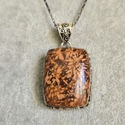 Vintage Artisan Crafted Sterling Silver Snowflake Pattern Miriam Jasper Statement Pendant