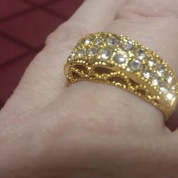 Size 8 Yellow Gold Plated Inlaid Semi-Precious Stones WEDDING BAND