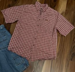 Carhartt Mens Red Plaid Relax Fit Button Shirt sz Med