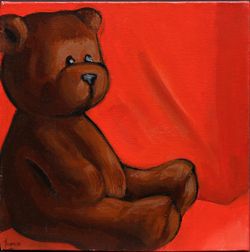 Original painting Toy Bear oil on canvas kids room decor