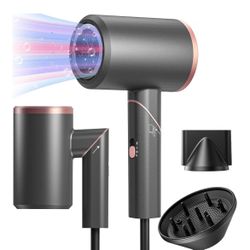 Ionic Hair Dryer 1600 W Magnetic Professional Hair Dryer 2 Temperatures 3 Speed Folding Travel Hair Dryer with 1 Diffuser and 1 Styling Duse for Trave