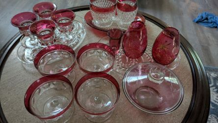 Vintage Cranberry Glass Collection Mixed Lot