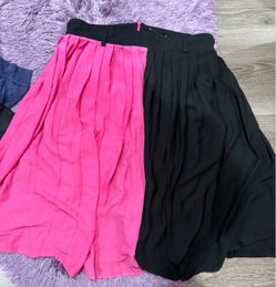 Vintage 80s Pleated Flowy School Girl Preppy Fairycore Skirt Womens XXL Pink/blk