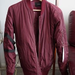 Burgundy Strapped Bomber Jacket 