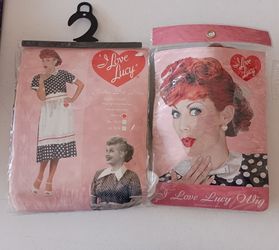 Halloween "I Love Lucy" Wig, Dress and Apron NIB