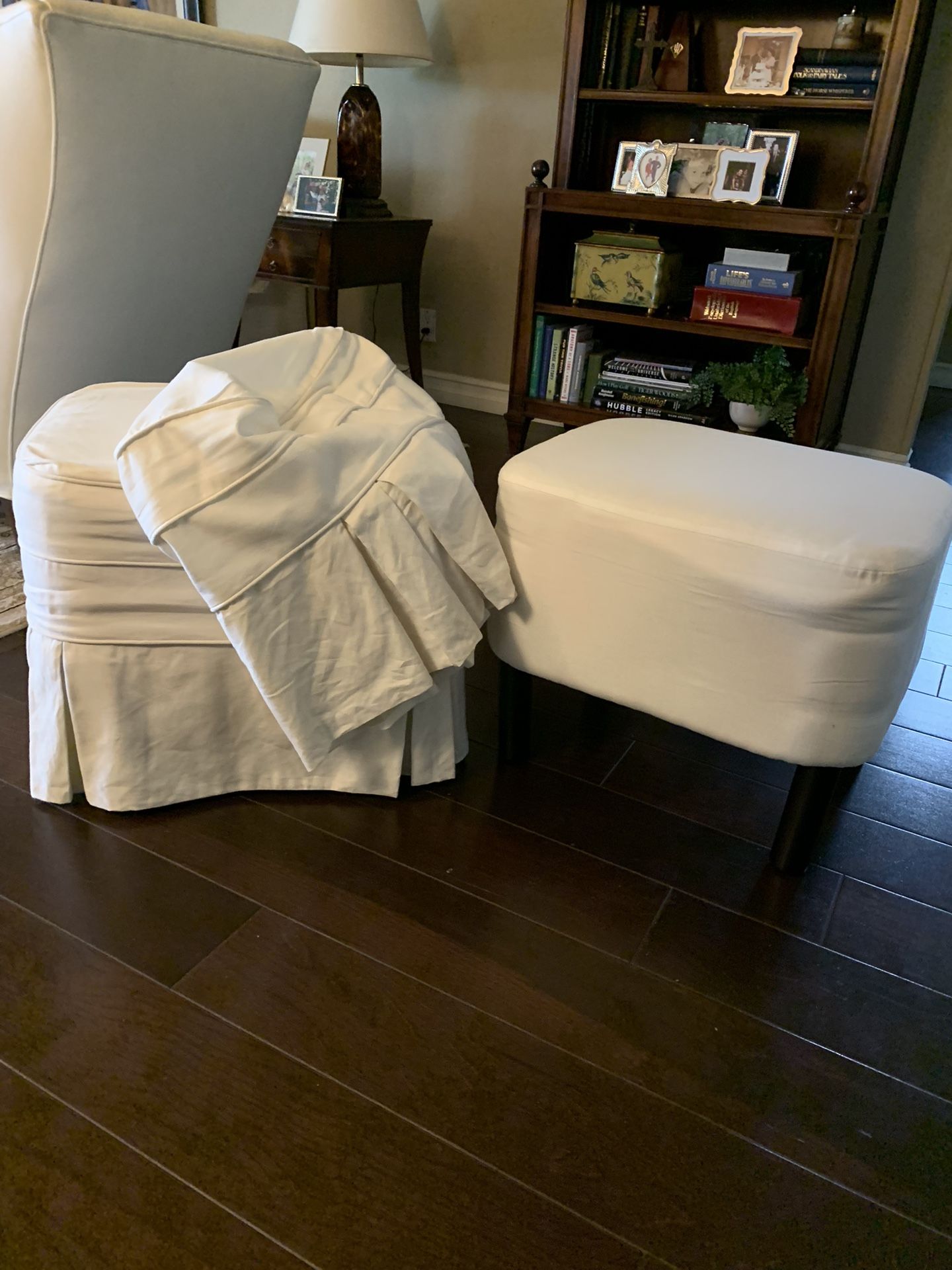 Two Ottomans With Slipcovers 