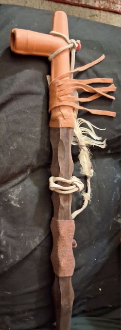 Native american peace pipe wood and clay