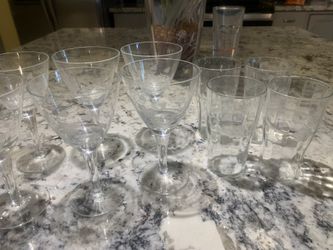 Wine & Water Flower Etched Glass Set