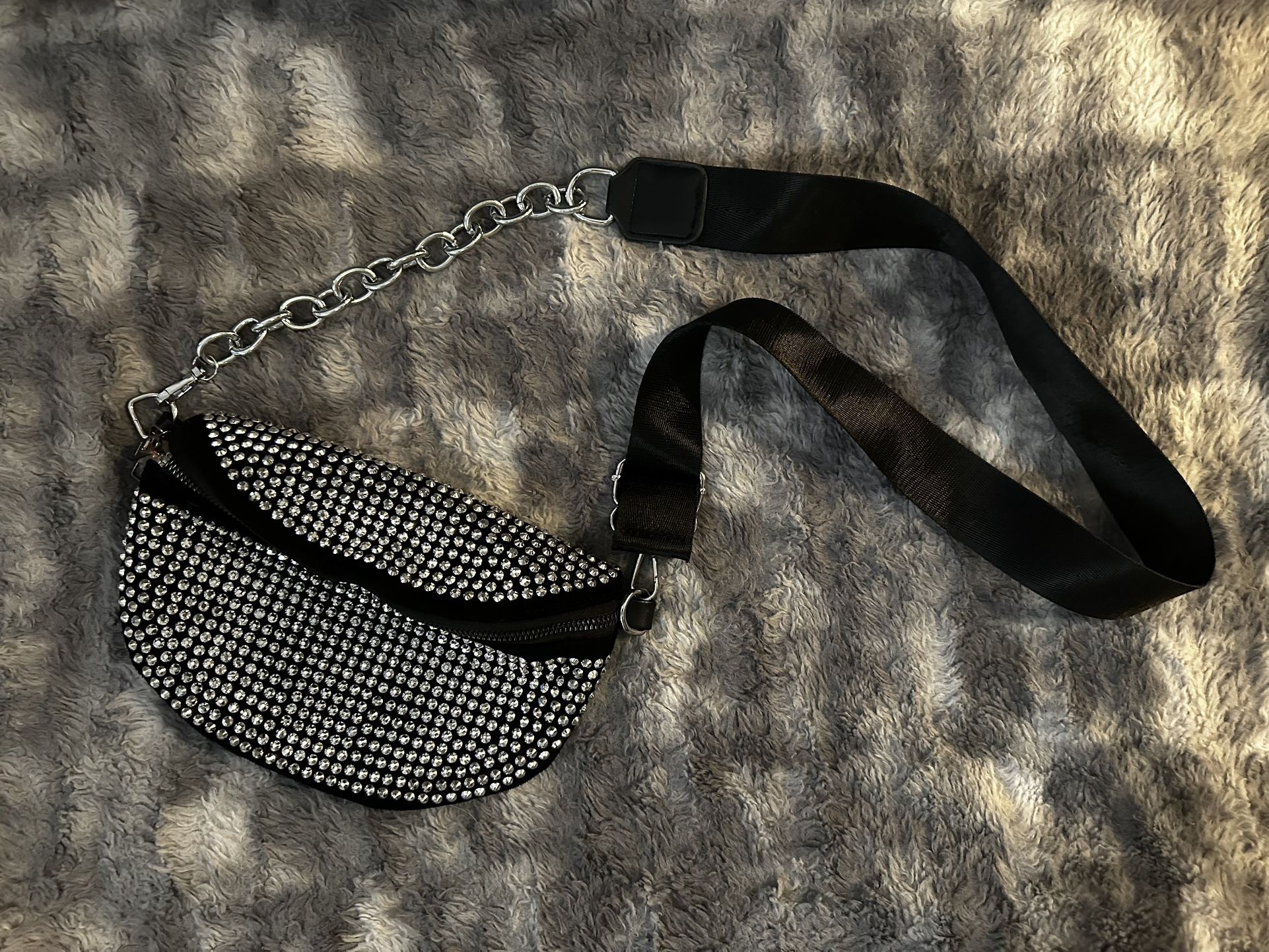 Silver Rhinestone Studded Crossbody/Belt Bag