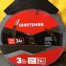 3 pack Craftsman  7 1/4" x 24T Circular Saw Blades  Brand NEW Sealed